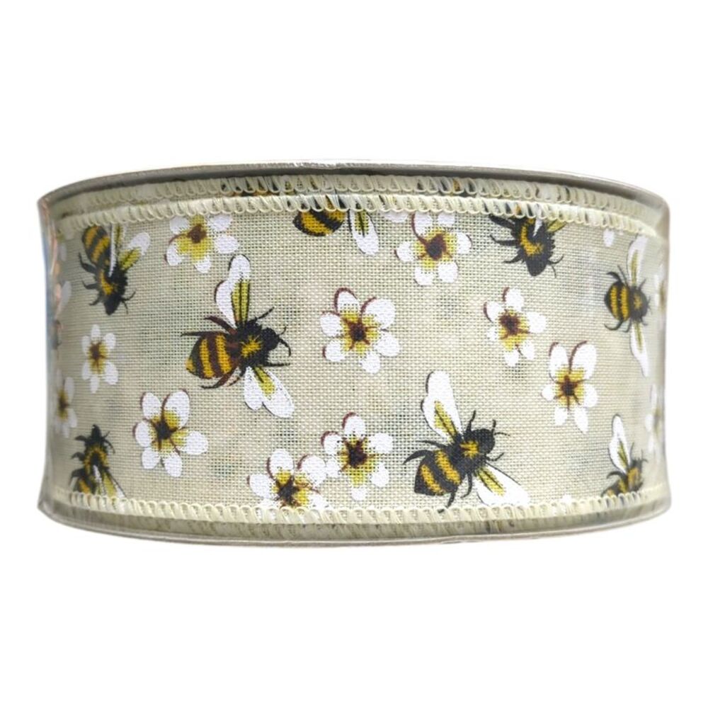 Member's Mark Premium Wired Edge Spring Ribbon, 2.5in x50Yds - Bees